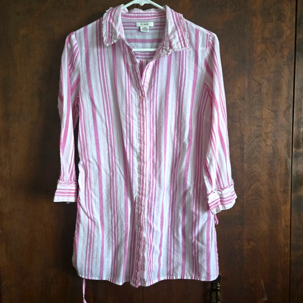 Flowers Striped Button-Down with Tie Accents